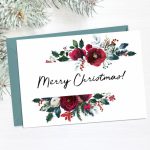 Floral Christmas Cards Printable Merry Christmas Card Happy | Etsy | Merry Christmas Cards Printable
