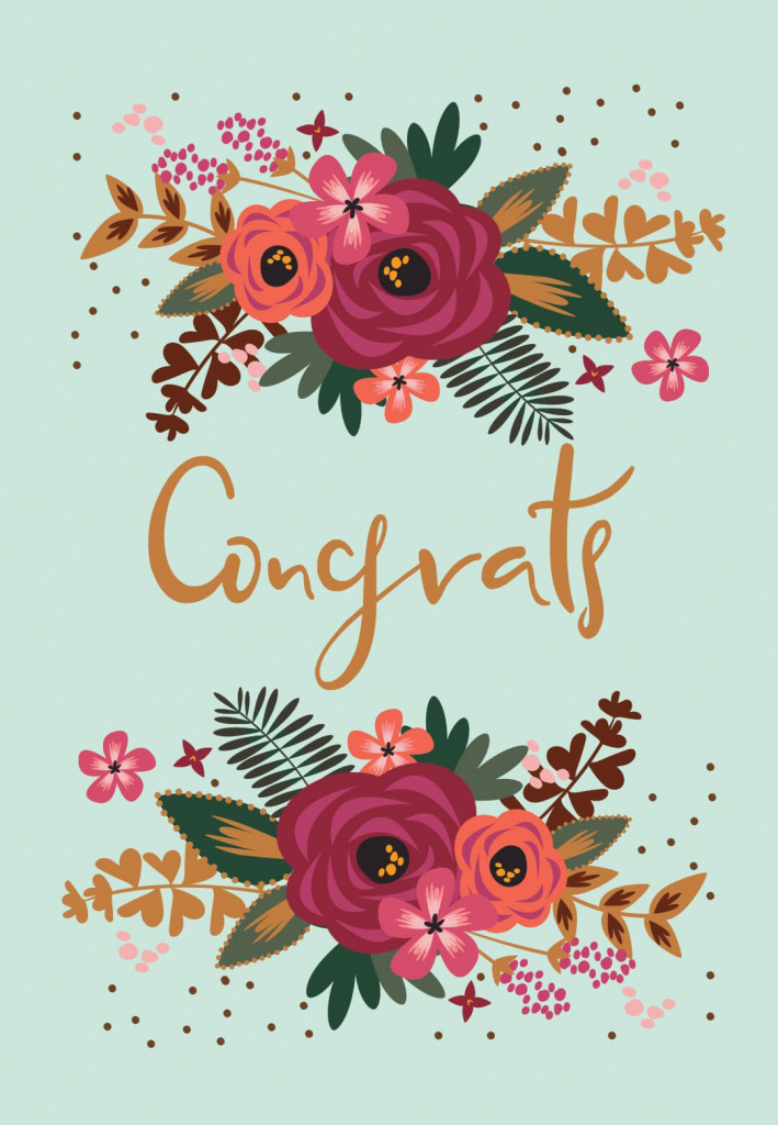 Floral Congrats - Free Printable Wedding Congratulations Card | Free Printable Wedding Shower Greeting Cards