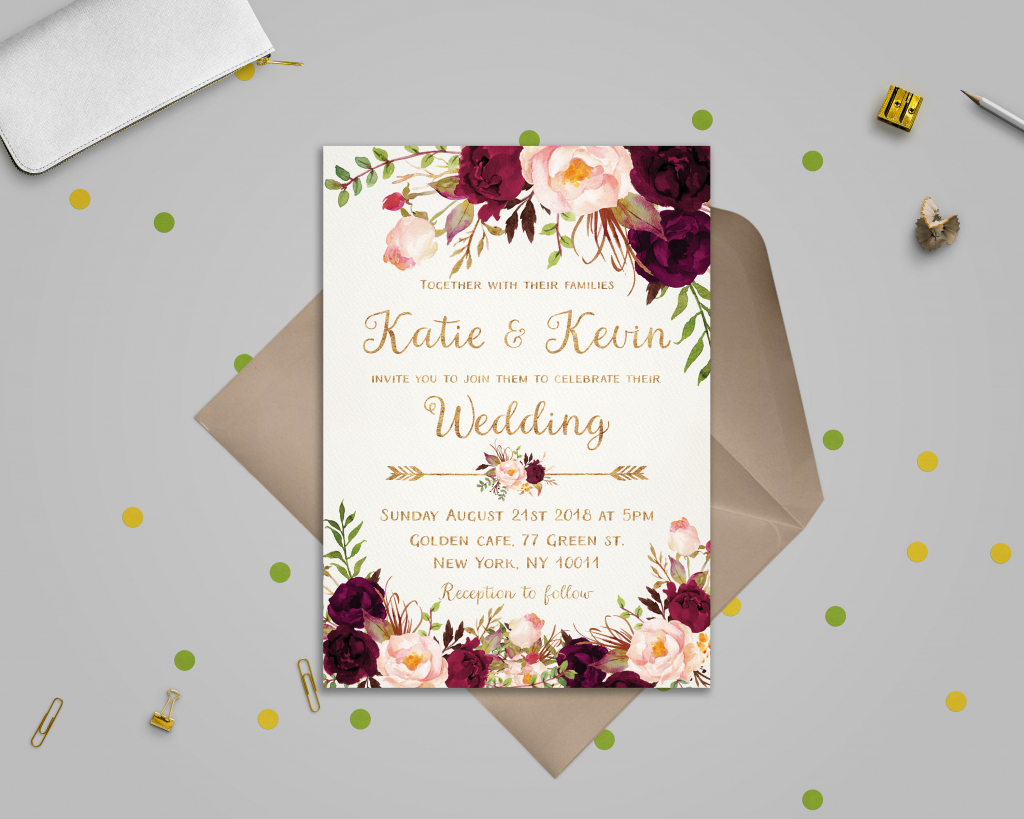 Floral Wedding Invitation Template Wedding Invitation | Etsy | Printable Wedding Invitation Card Sample