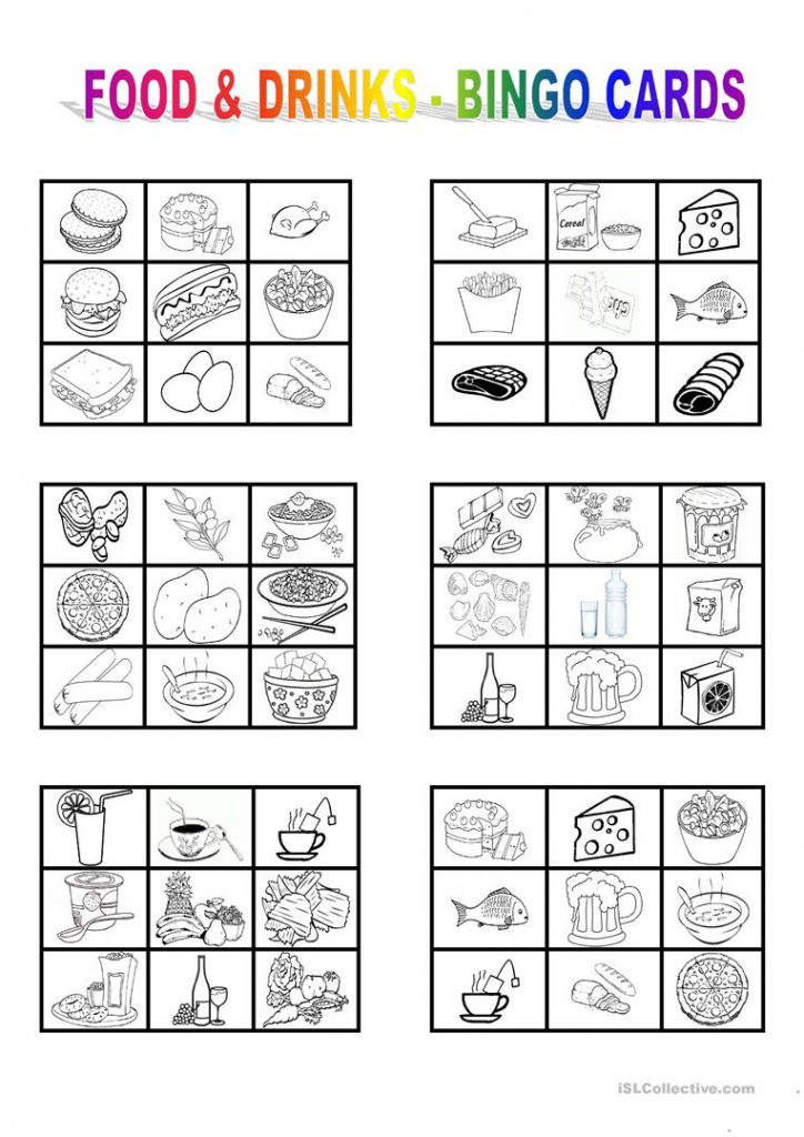 Food And Drinks - Bingo Cards Worksheet - Free Esl Printable | Free Printable Bingo Cards For Teachers