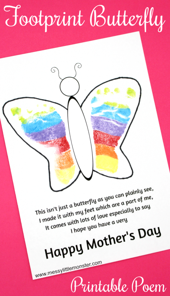 Footprint Butterfly Poem - Printable Mother&amp;#039;s Day Card | Preschool | Mothers Day Poems Cards Printable