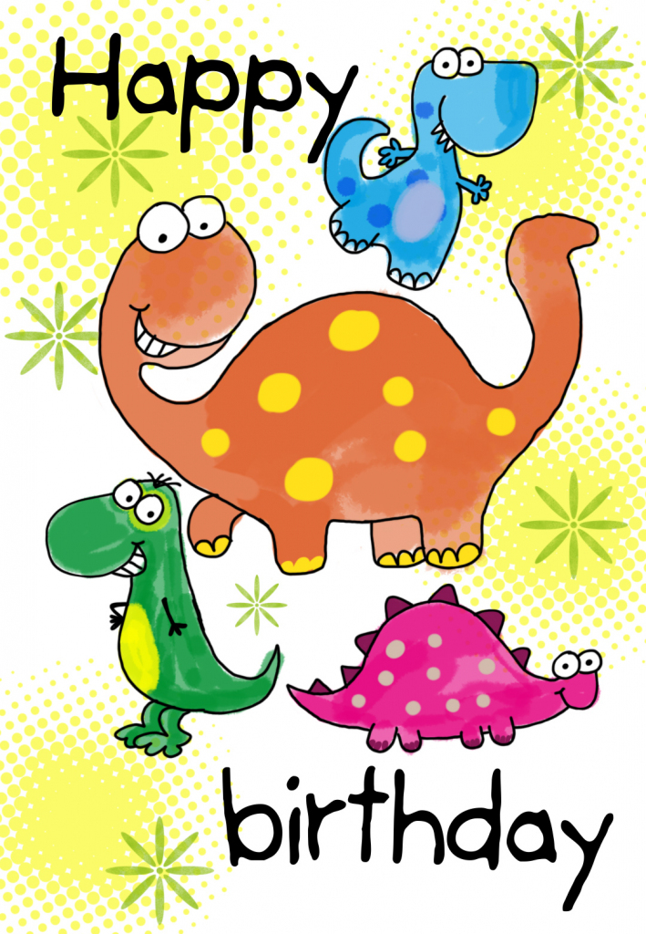 Four Cute Dinosaurs Birthday Card | Greetings Island | Happy Birthday From All Of Us Printable Cards