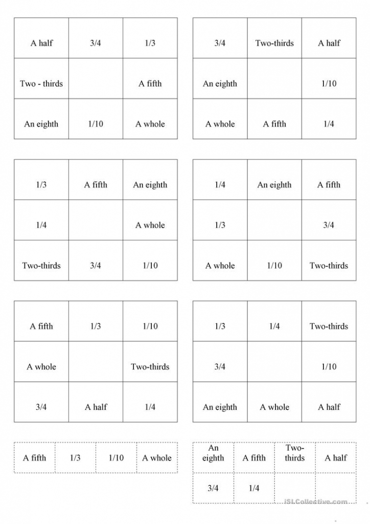 Fractions Bingo Cards Worksheet - Free Esl Printable Worksheets Made | Fraction Bingo Cards Printable Free