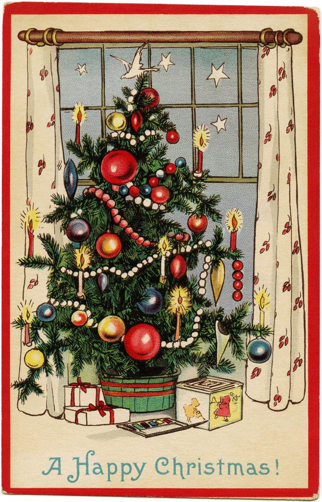 Free Freebie Printable Vintage Christmas Postcard, Christmas Tree | Printable Vintage Christmas Cards