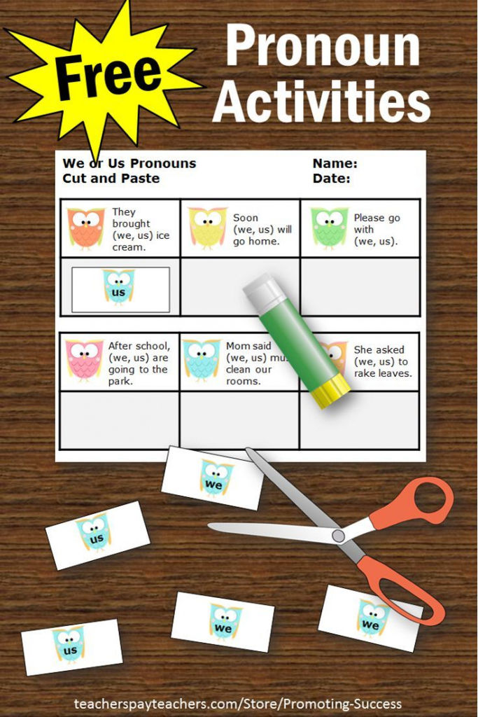 Free Personal Pronouns Task Cards { We Or Us }, Grammar Practice | Free Printable Kindergarten Task Cards