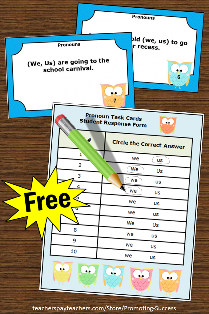 Free Personal Pronouns Task Cards { We Or Us }, Grammar Practice | Free Printable Kindergarten Task Cards