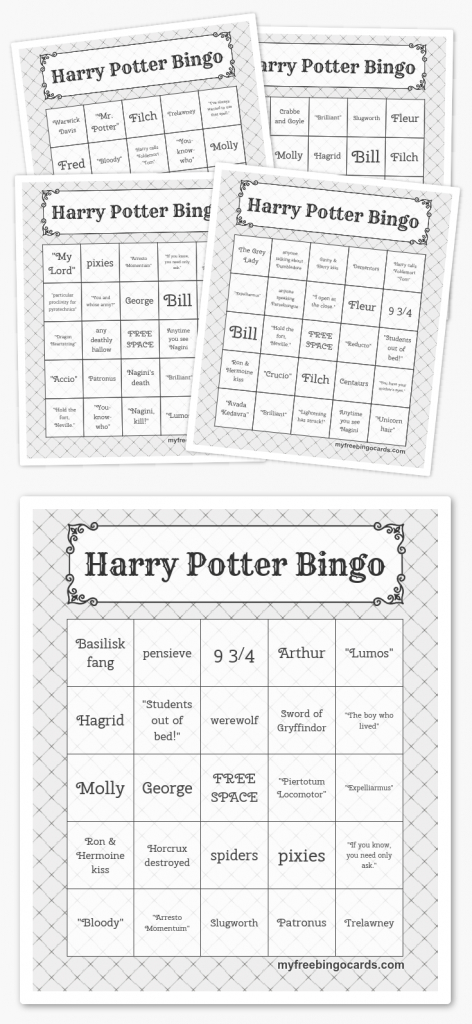 Free Printable Bingo Cards | Harry Potter Party | Harry Potter Bday | Printable Bingo Cards 4 Per Page