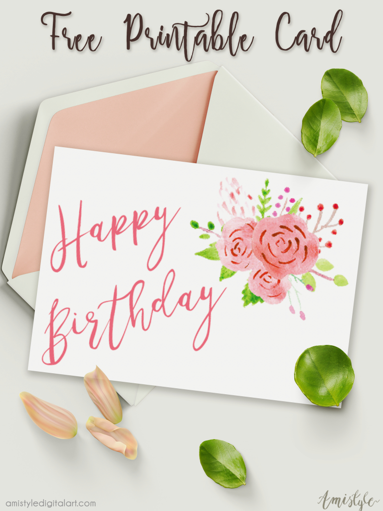 Free Printable Birthday Card With Watercolor Floral Design | Free Printable Birthday Cards For Mom
