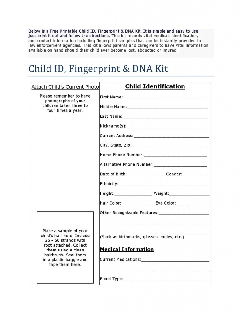 Free Printable Child Identification Card Printable Card Free