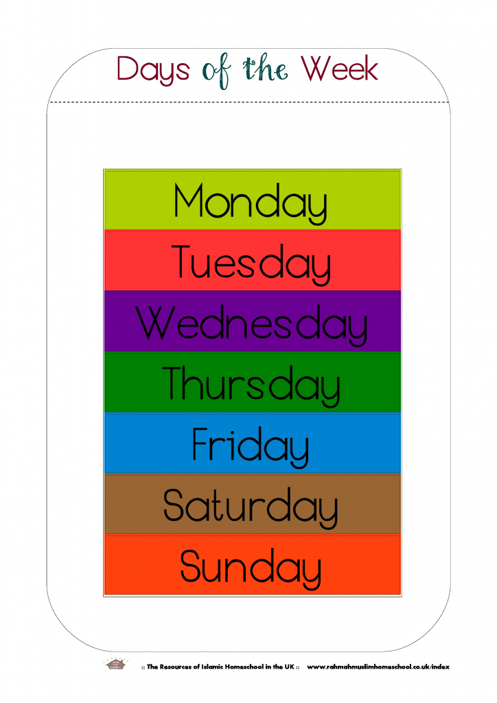 Free Printable Days Of The Week Workbook And Poster | The Resources | Free Printable Days Of The Week Cards