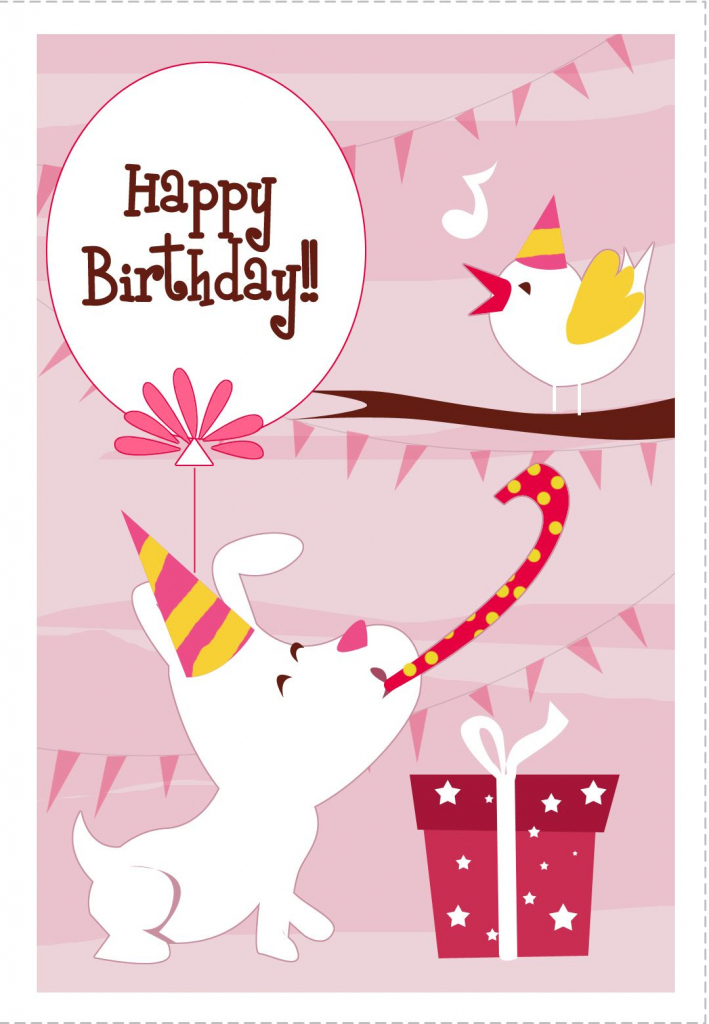 Free Printable Dog N Bird Greeting Card | Cards | Happy Birthday | Printable Dog Birthday Cards