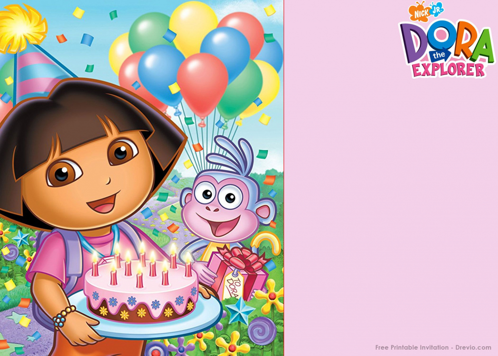 Free Printable Dora The Explorer Party Invitation | Birthday | Dora Birthday Cards Free Printable