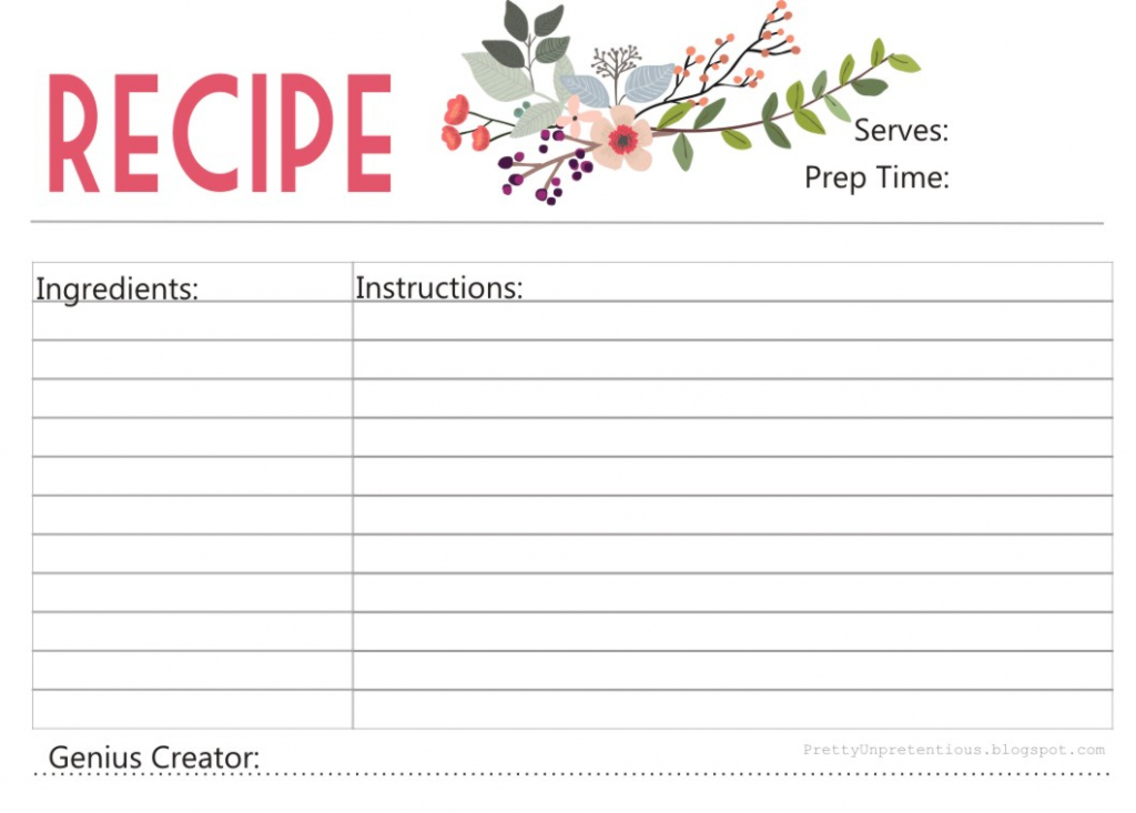 Free Printable : Floral Recipe Card | Free Printable Recipe Cards