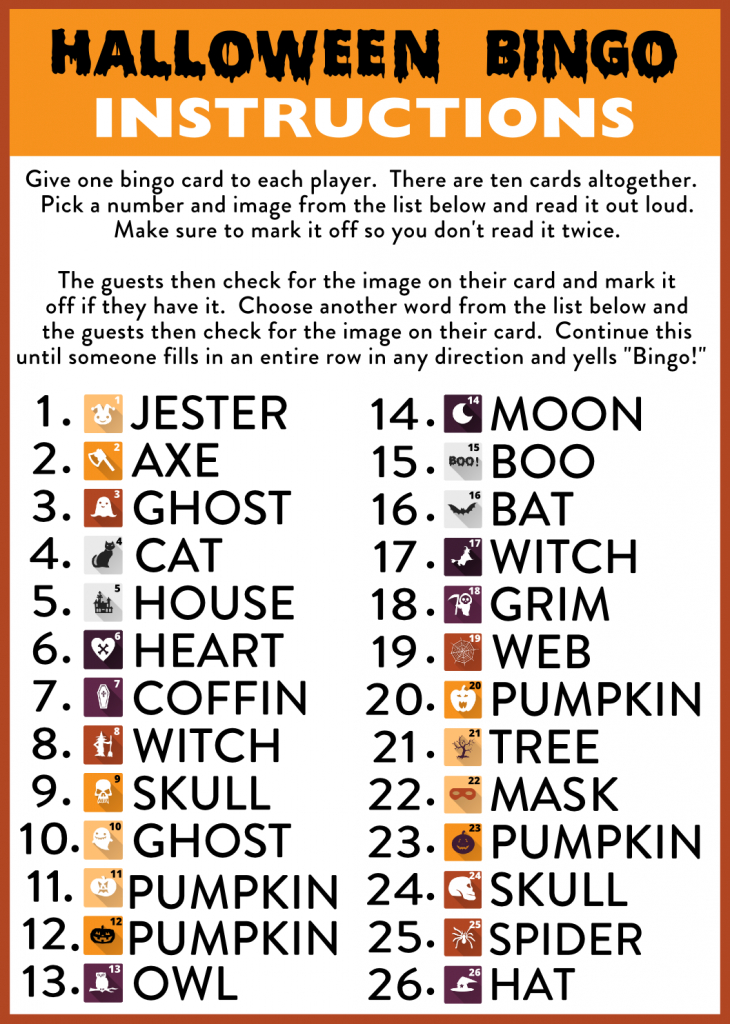 Free Printable Halloween Bingo Cards | Catch My Party | 25 Printable Halloween Bingo Cards