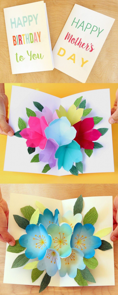 Free Printable Happy Birthday Card With Pop Up Bouquet | Printables | Create Greeting Cards Online Free Printable