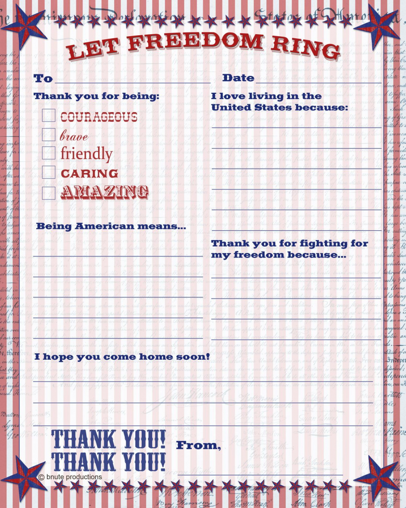 Free Printable Patriotic Thank You Letter - Letter To The Troops | Free Printable Thank You Cards For Soldiers