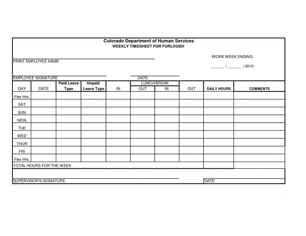 Free Printable Time Sheets Forms | Furlough Weekly Time Sheet | Time Card Templates Free Printable