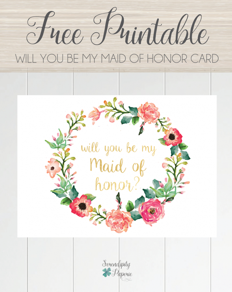 Free Printable Will You Be My Maid Of Honor Card, Floral Wreath | Free Printable Will You Be My Bridesmaid Cards
