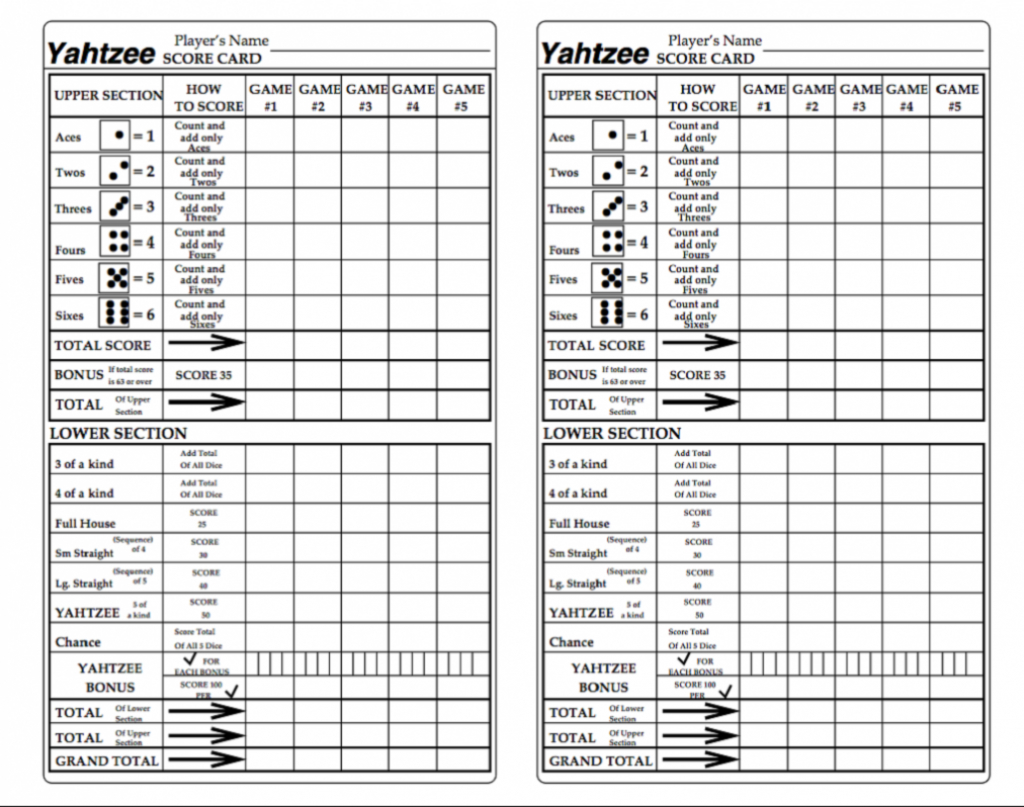 Free Yahtzee Score Cards Printable Printable World Holiday