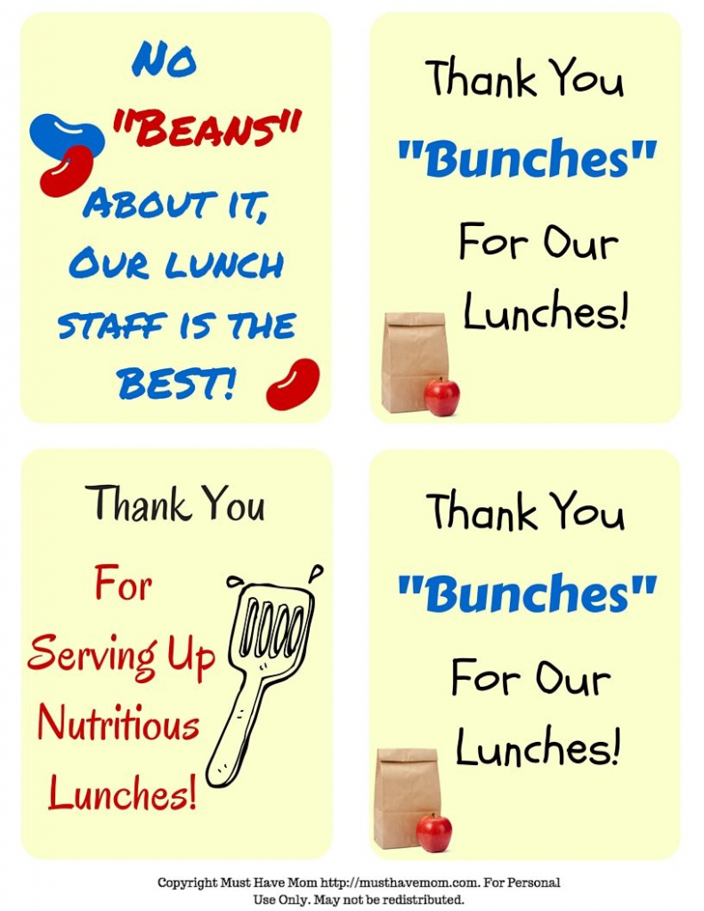 Free School Lunch Hero Day Printable Thank You Cards For Cafeteria | Printable Thank You Cards For Employees