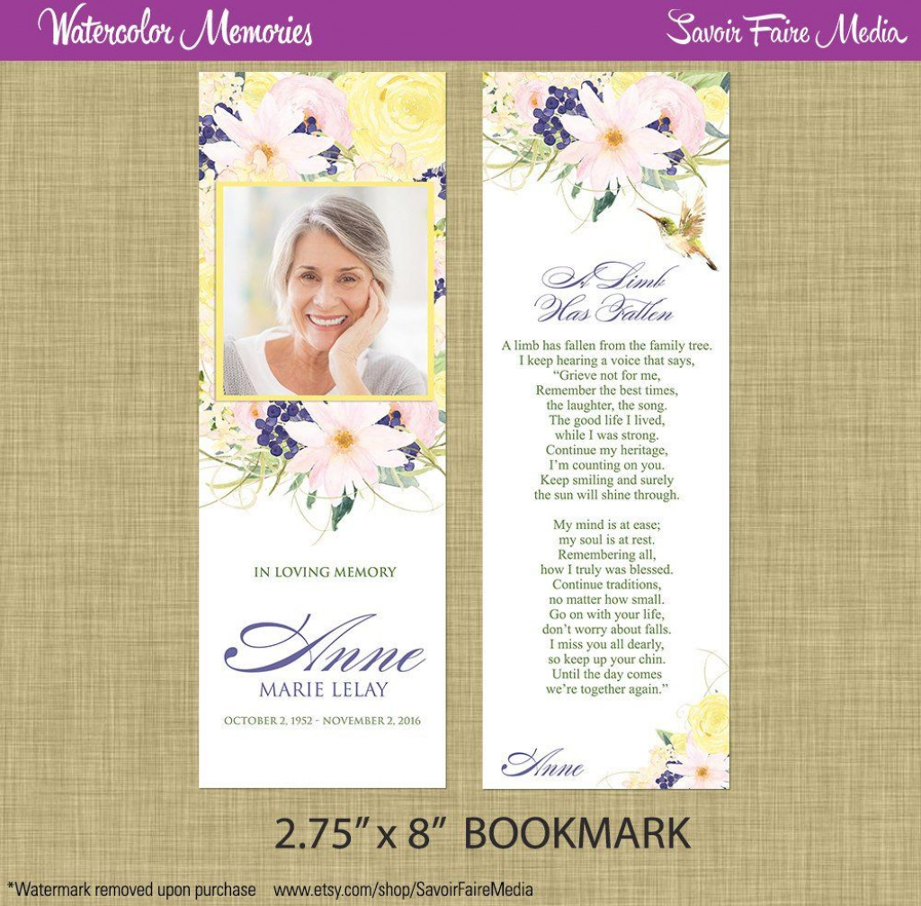 Funeral Memorial Bookmark And Prayer Card // Printable | Memorial | Printable Memorial Cards For Funeral