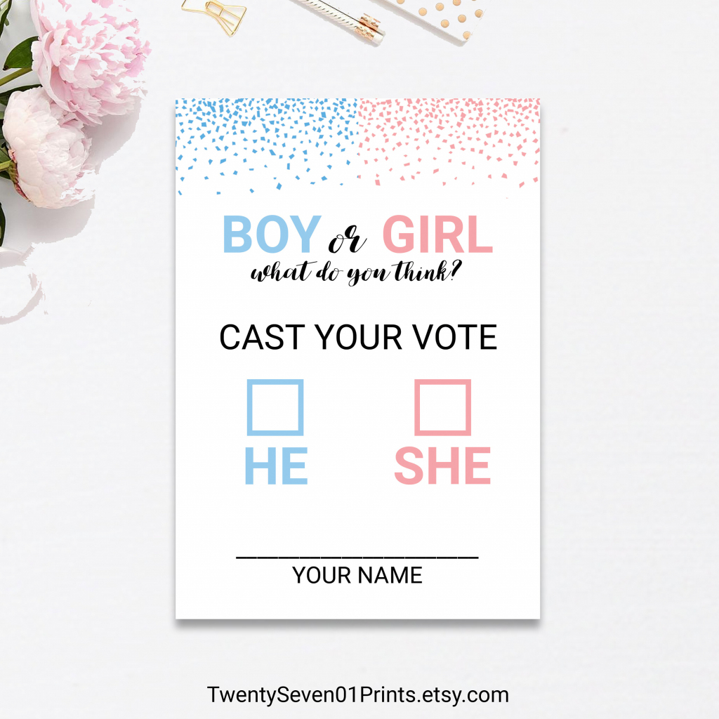 Gender Reveal Vote Ballot Cards Game Printable Confetti Pink | Etsy | Printable Gender Reveal Voting Cards