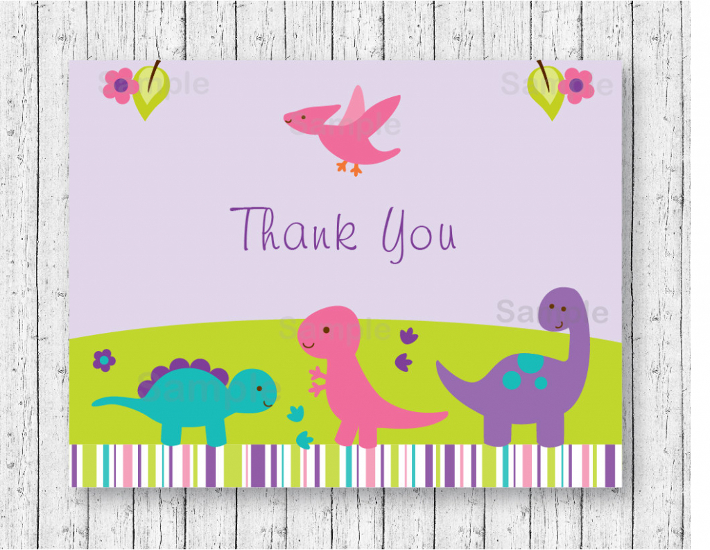 Girl Dinosaur Thank You Card / Dinosaur Baby Shower / Pink &amp;amp; | Etsy | Dinosaur Thank You Cards Printable