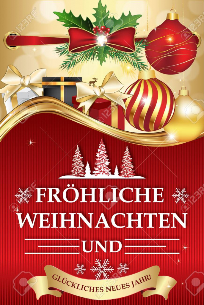 Golden Red Greeting Card For Winter Season With Text In German | Free Printable German Christmas Cards