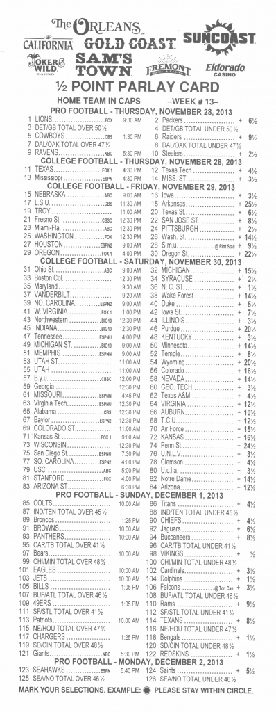 Half Point Parlay Cards - Sports Betting - Gambling - Page 8 | Free Printable Football Parlay Cards