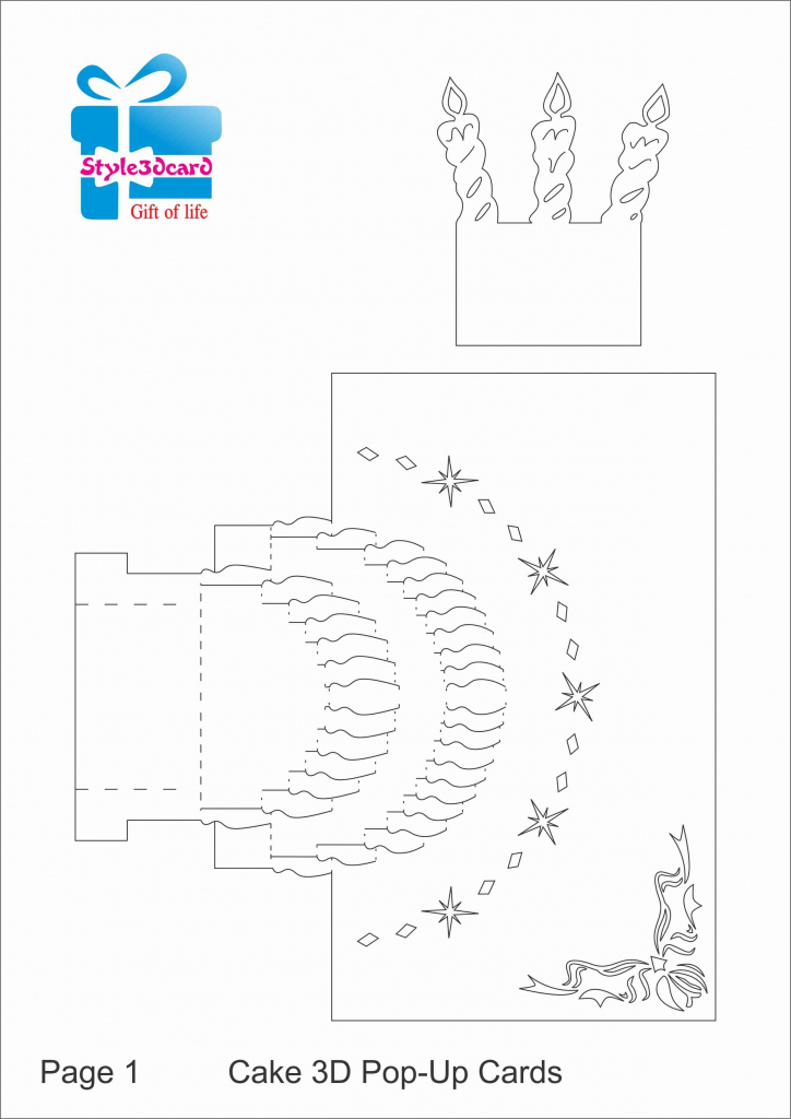 Happy Birthday-Cake-3D-Pop-Up-Greeting-Card/ Kirigami Pattern 1 | Free Printable Birthday Pop Up Card Templates