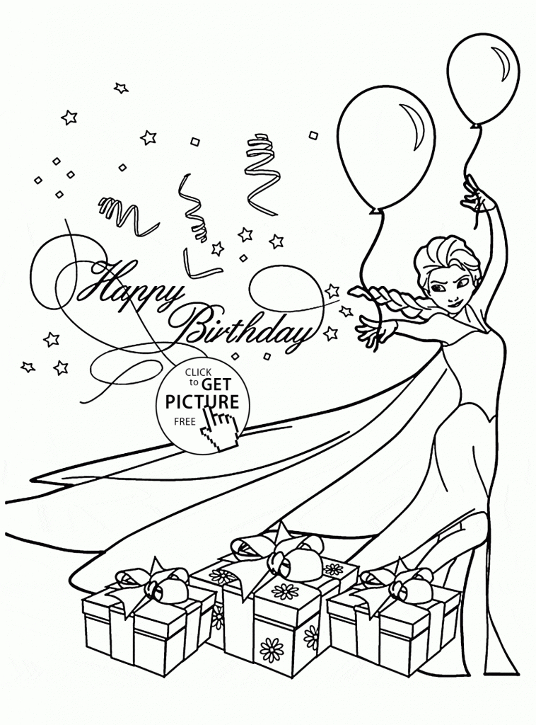 Happy Birthday Card With Elsa Coloring Page For Kids, Holiday | Black And White Birthday Cards Printable