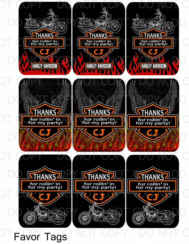 Harley Davidson Birthday Party Favor Tags | Harley Davidson | Harley Davidson Cards Printable