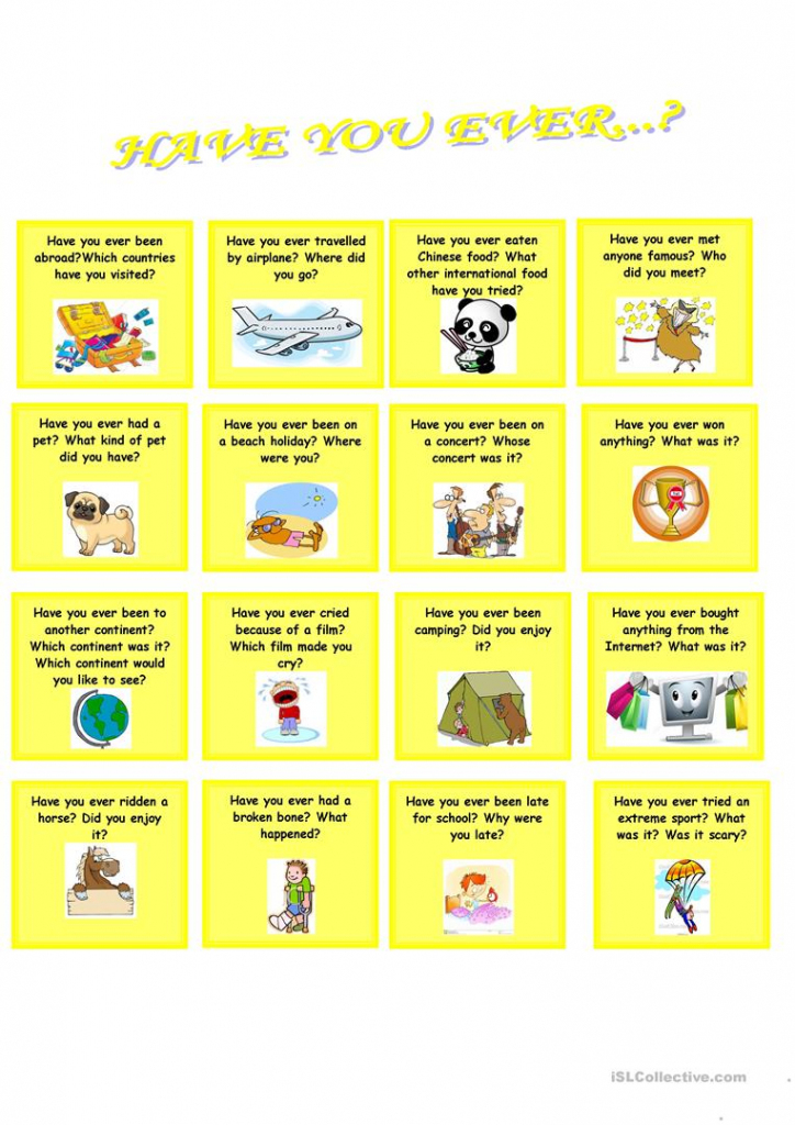 Have You Ever? (Speaking Cards) Worksheet - Free Esl Printable | Printable Conversation Cards For Adults