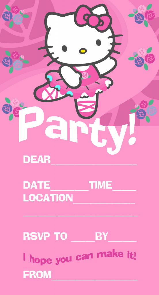 Hello Kitty Invitations | Pink Hello Kitty Ballet / Ballerina Party | Hello Kitty Birthday Card Printable Free