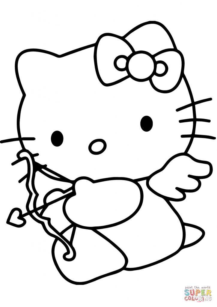 Hello Kitty Valentine&amp;#039;s Day Cupid Coloring Page | Free Printable | Hello Kitty Valentines Day Cards Printable