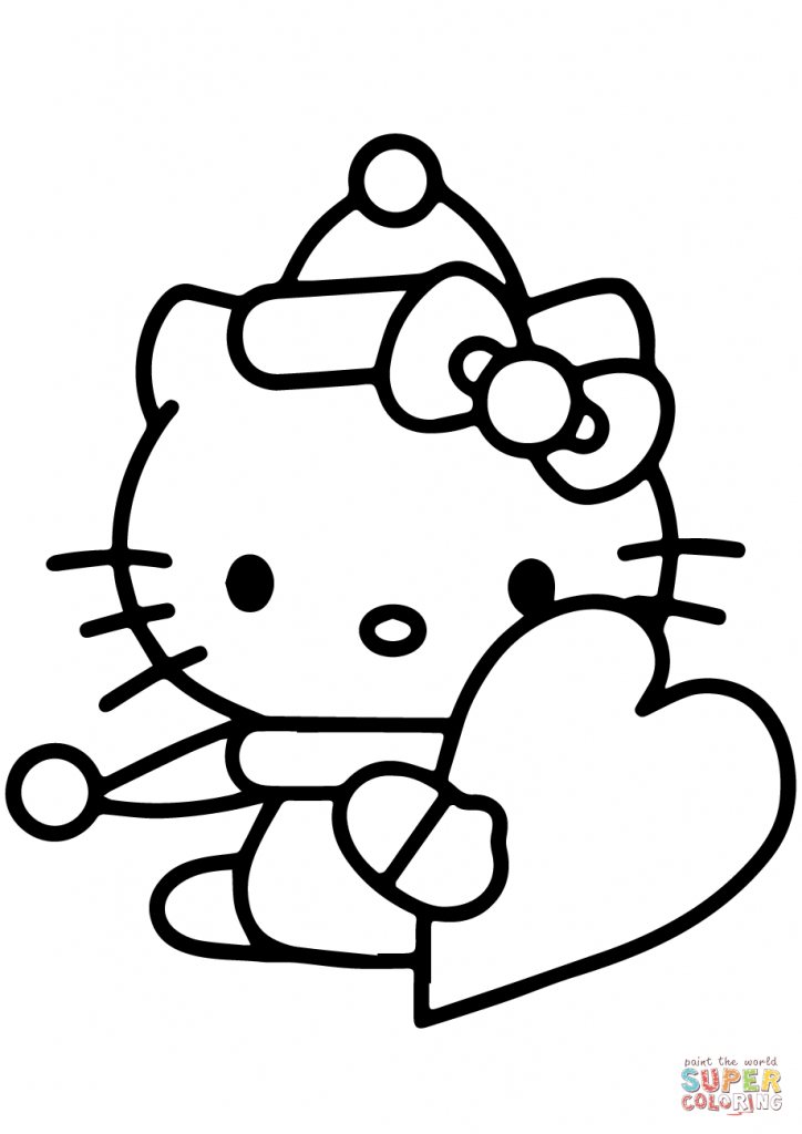 Hello Kitty With Valentine&amp;#039;s Day Heart Coloring Page | Free | Hello Kitty Valentines Day Cards Printable