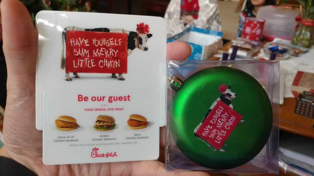 I Received This Chick-Fil-A Ornament And Gift Card For Christmas | Chick Fil A Printable Gift Card