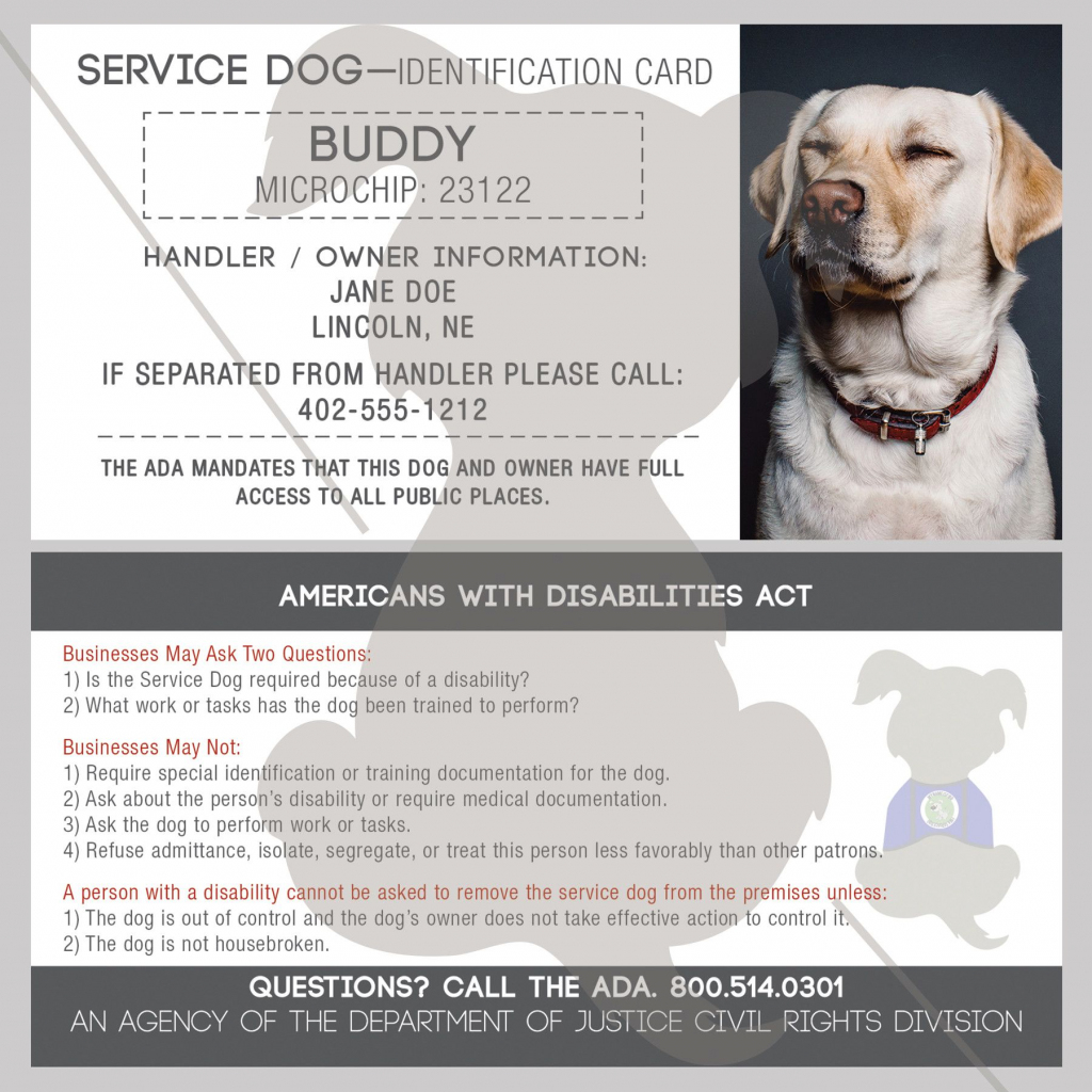 Printable Ada Service Dog Card Printable Card Free