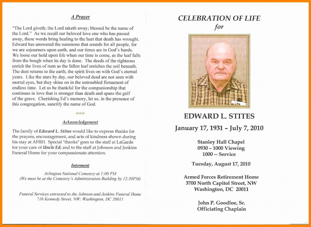 In Memoriam Cards Template Free Celebration Of Life Program | Free Printable Memorial Card Template