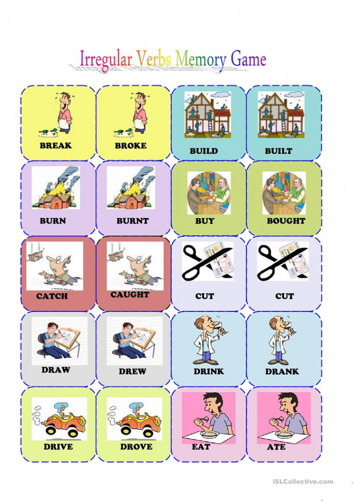 Irregular Verbs Memory Card Game( 1/3) Worksheet - Free Esl | Esl Card Games Printable