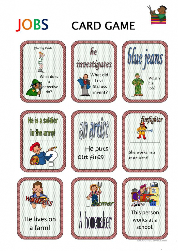 Jobs Card Game Worksheet - Free Esl Printable Worksheets Made | Esl Card Games Printable