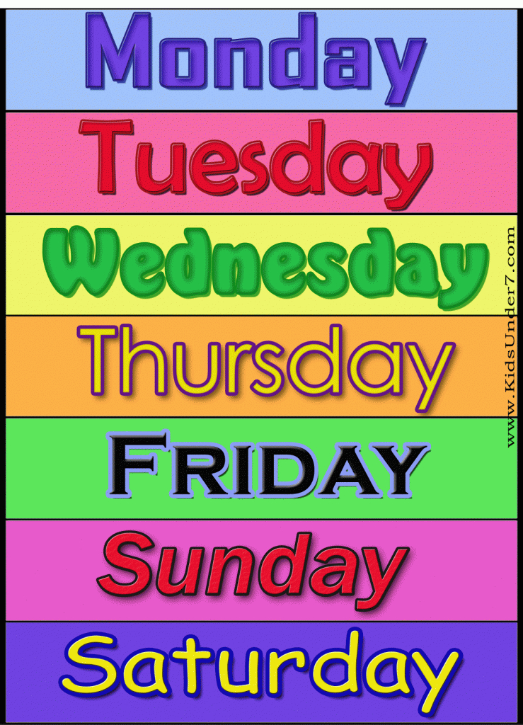 Kids Under 7: Days Of The Week Flash Cards | Free Printable Days Of The Week Cards