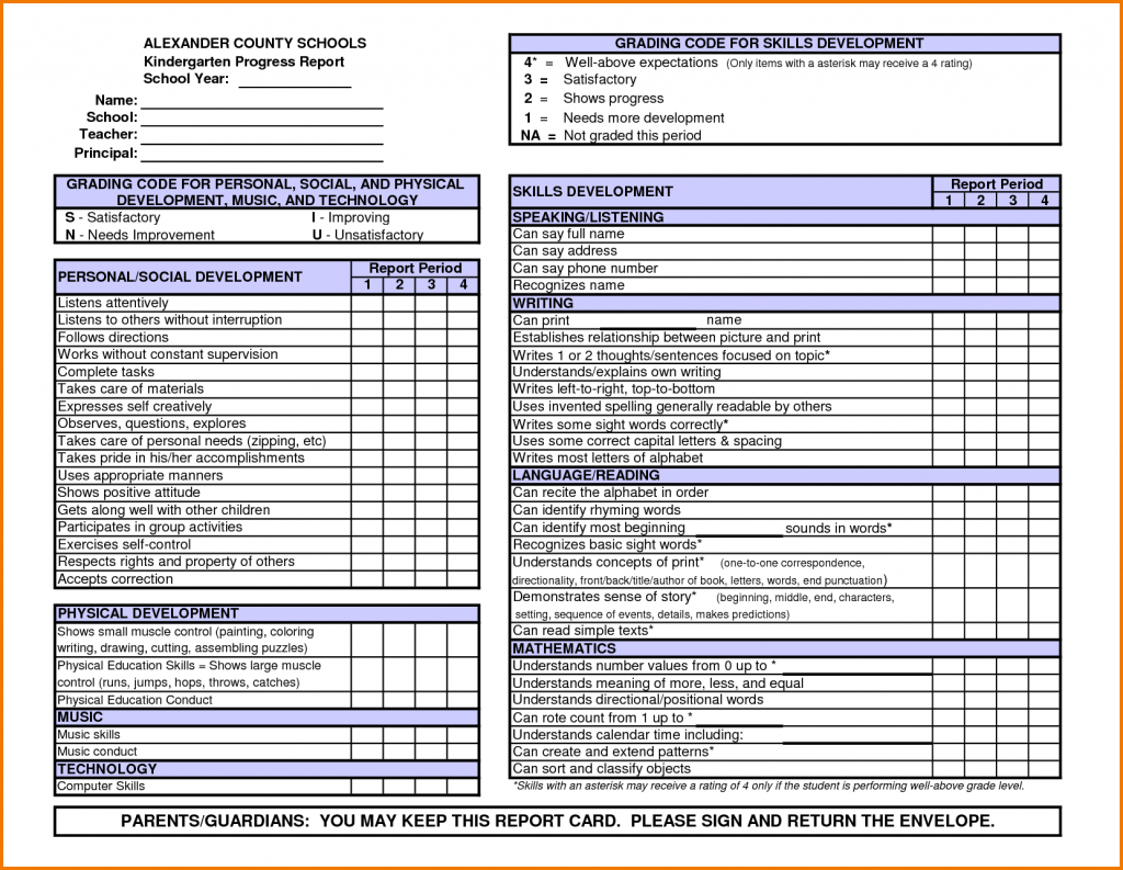 Kindergarten Report Card Template | Word Power | Kindergarten Report | Free Printable Kindergarten Report Cards