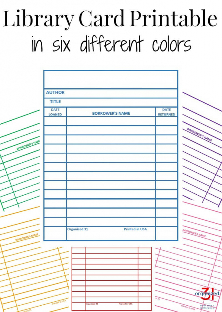 Library Card Printable - Make Your Own Library Book Cards In Six Colors. | Printable Library Card Template