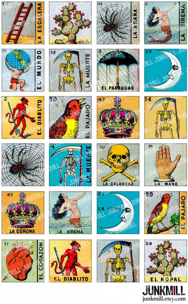 Loteria - Collage Sheet - Vintage Loteria Cards, Mexican Bingo, Day | Printable Loteria Game Cards
