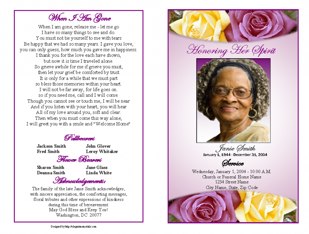 Memorial Service Programs Sample | Choose From A Variety Of Cover | Free Printable Memorial Card Template