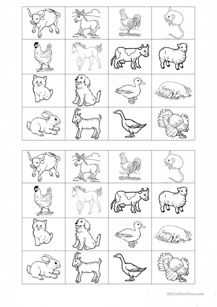 Memory Game On Farm Animals Worksheet - Free Esl Printable | Farm Animal Cards Printable