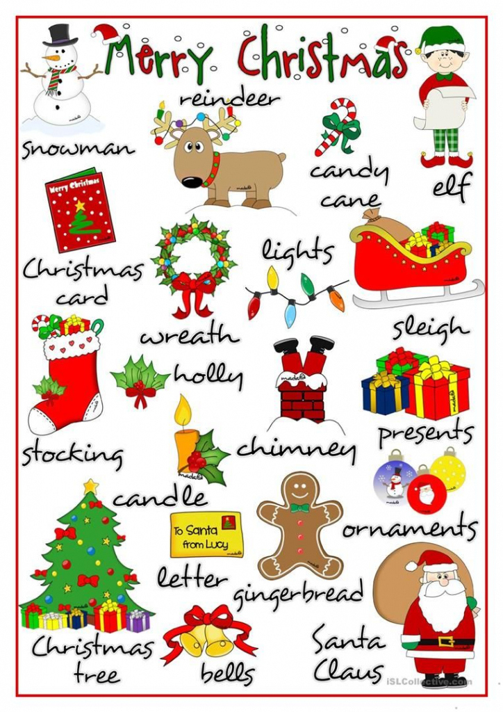 Merry Christmas - Pictionary Worksheet - Free Esl Printable | Free Printable Christmas Pictionary Cards