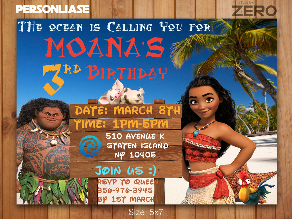 Moana Bday Invite Moana Birthday Invitation Print At Home | Etsy | Moana Birthday Card Printable