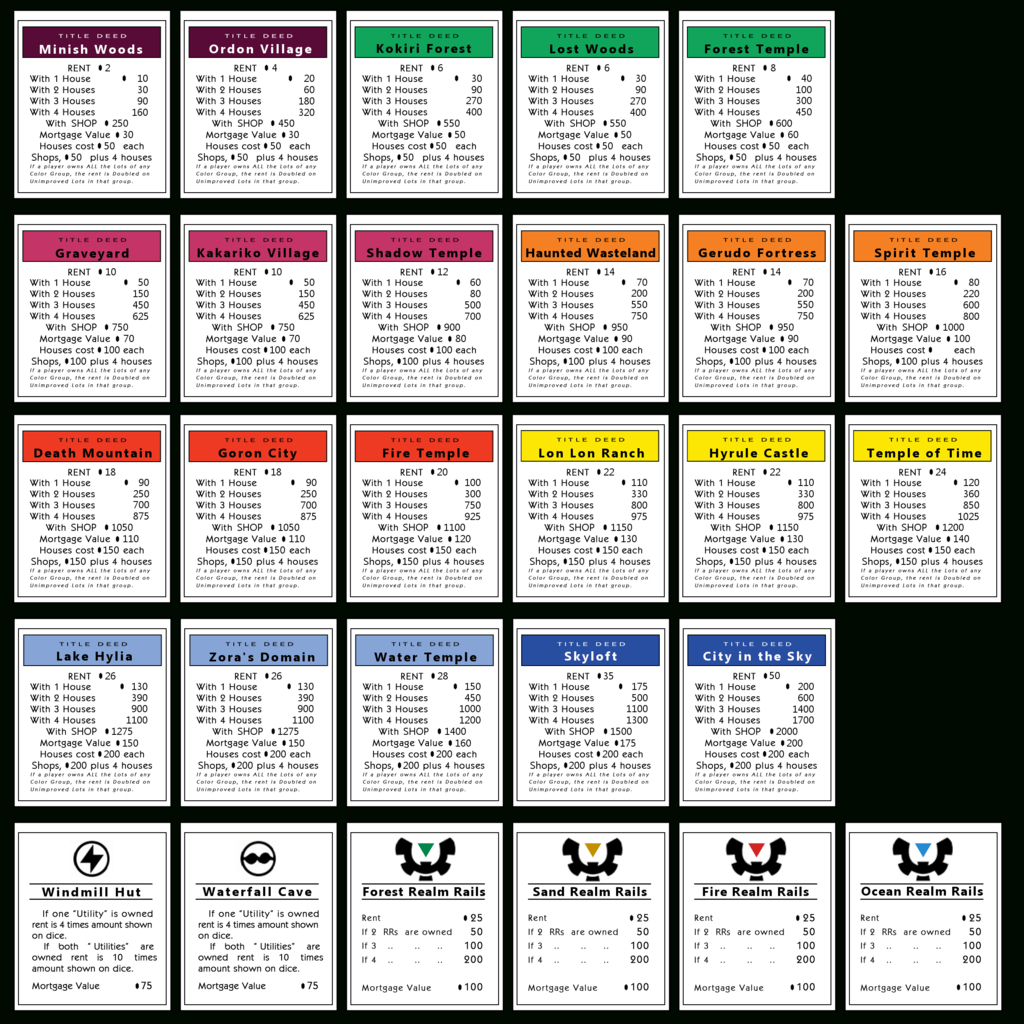 printable monopoly board and cards original